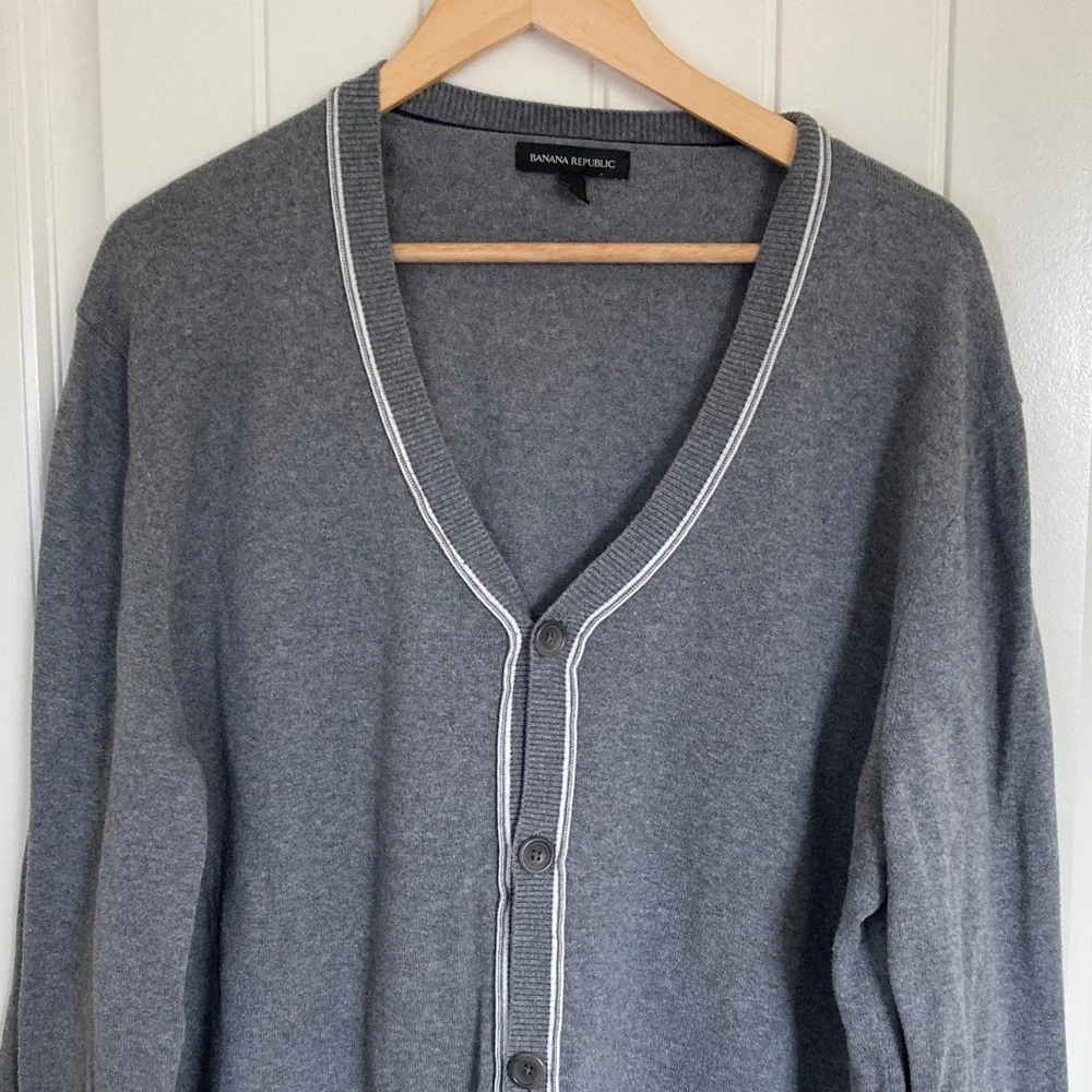 Banana Republic Men's Gray Button Up‎ Cardigan Sweater Size XL Grandpa Classic